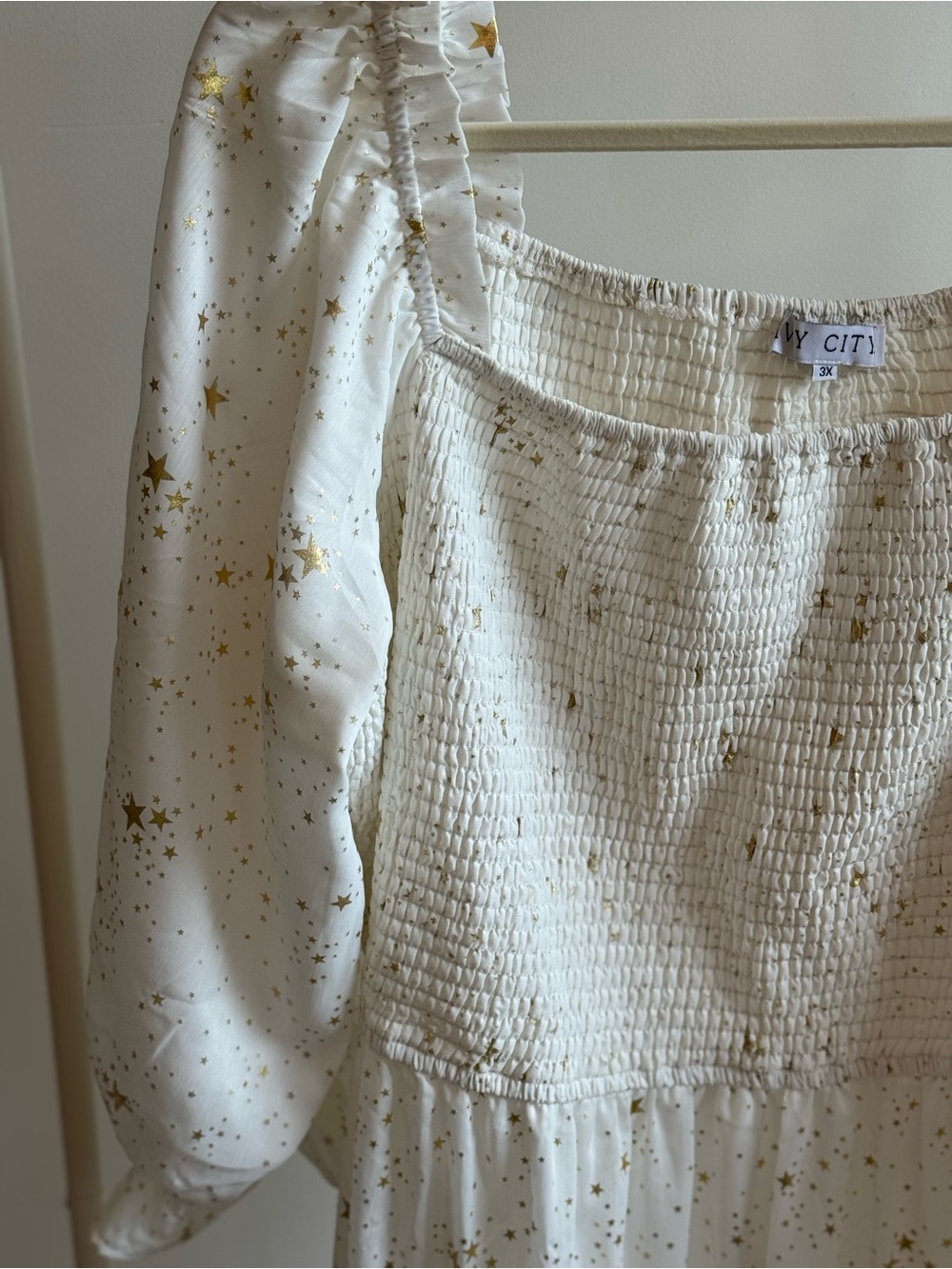 Ivy City Starry Night Gold Star Celestial Smocked Dress 3x